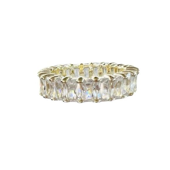 18k gold filled Gemma Full Baguette White Stone Eternity Band Ring Gold 7 &8